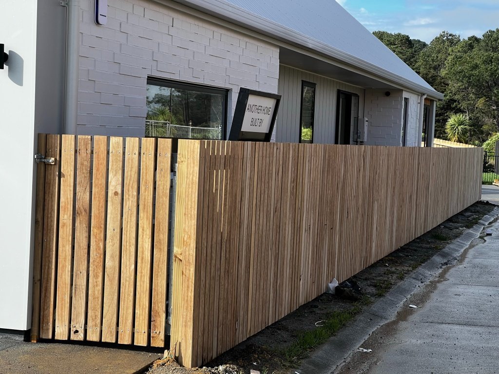 Vertical Slat Fence and Pedestrian Gate