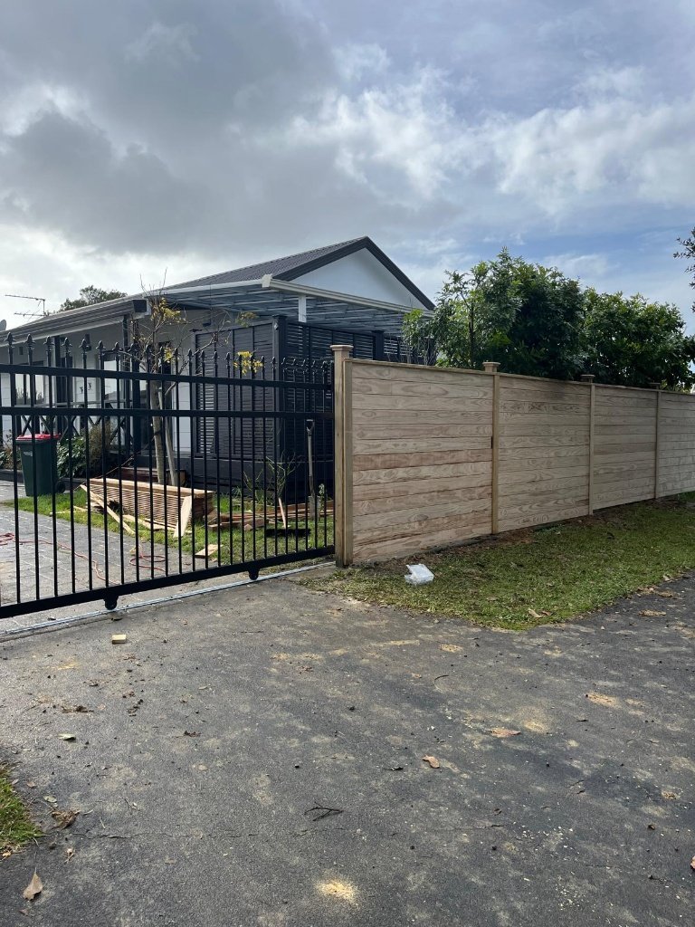 Black Sliding Gate and Horizontal Fence